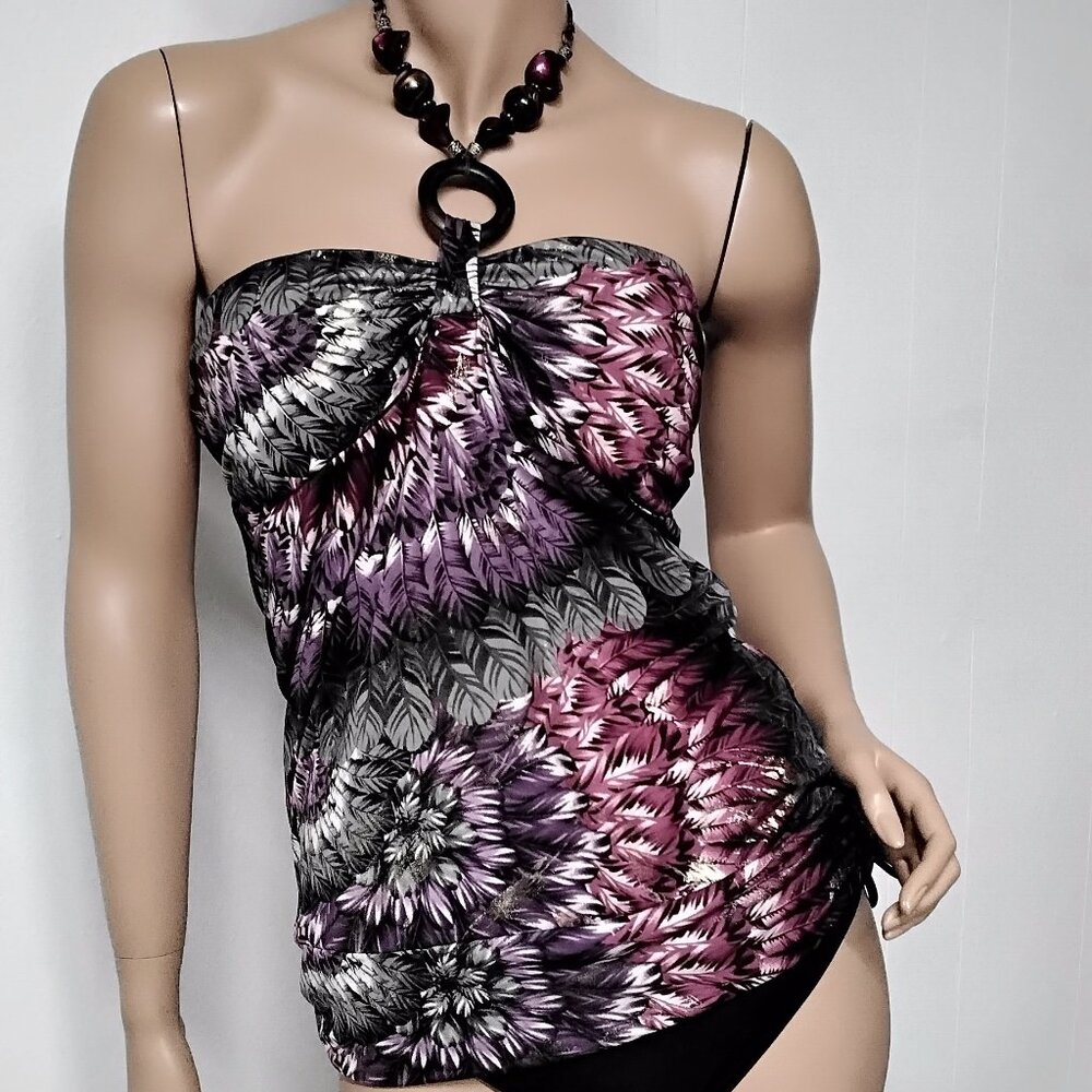 Belinda Top Blouse Size L Beads decoration accents Halter Padded Bra Stretch USA